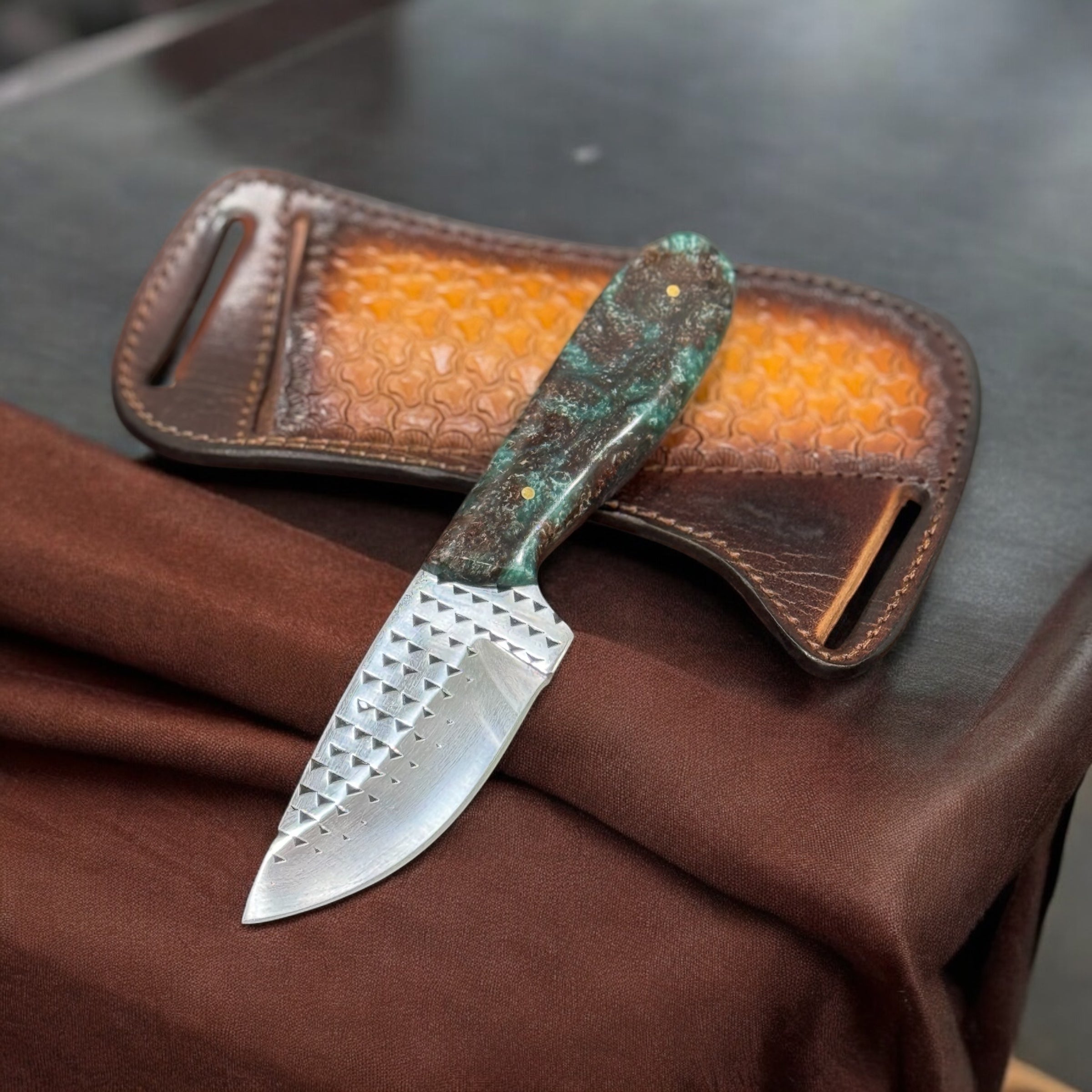 Handcrafted Cowboy Belt Knife – Camel Bone & Rosewood Handle with Leather Sheath