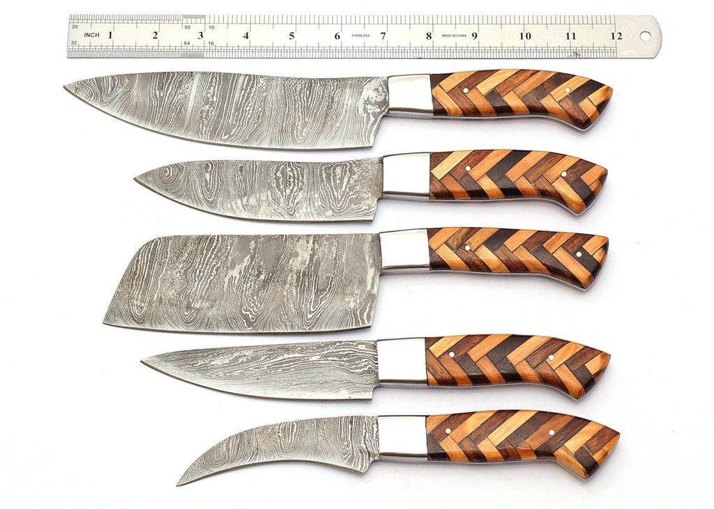 Custom Handmade Damascus Chef Knife Set - 8” to 13” Blades