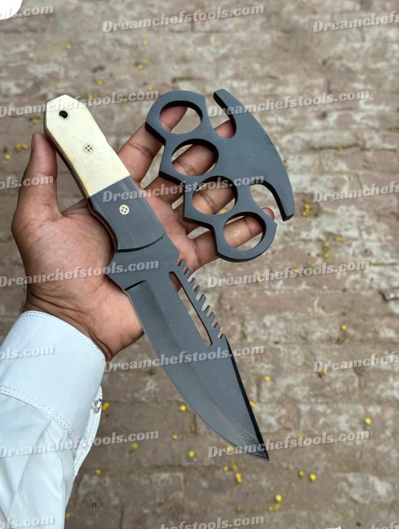 Handmade Sylo Knuckle and Knife Set with Belt Loop Leather Case – Solid Brass Knuckle for Self Defense