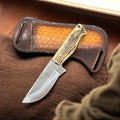 Handcrafted 8" Country Hunting Knife with Stag Horn Handle & Leather Sheath