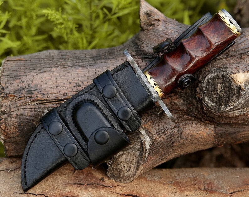Custom Handmade 10.5-Inch Damascus Steel Bowie Knife with Rosewood Handle and Damascus Guard