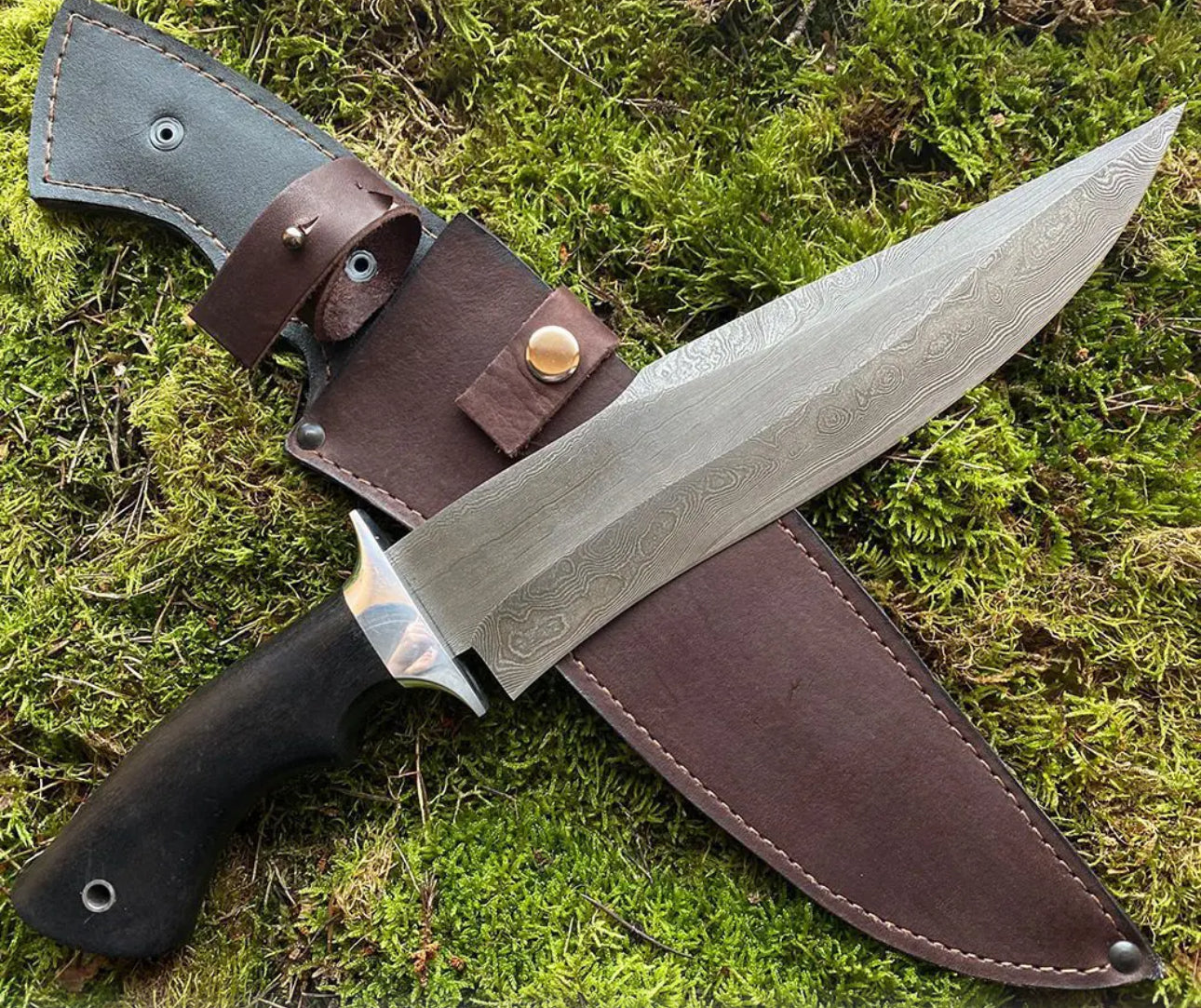 Custom Handmade 15” Bowie Knife with Black Resin Handle & Steel Guard – Includes Leather Sheath