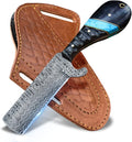 Handmade Bull Cutter Knife - Damascus Steel 8" Fixed Blade with Resin or Sheep Horn Handle & Leather Sheath