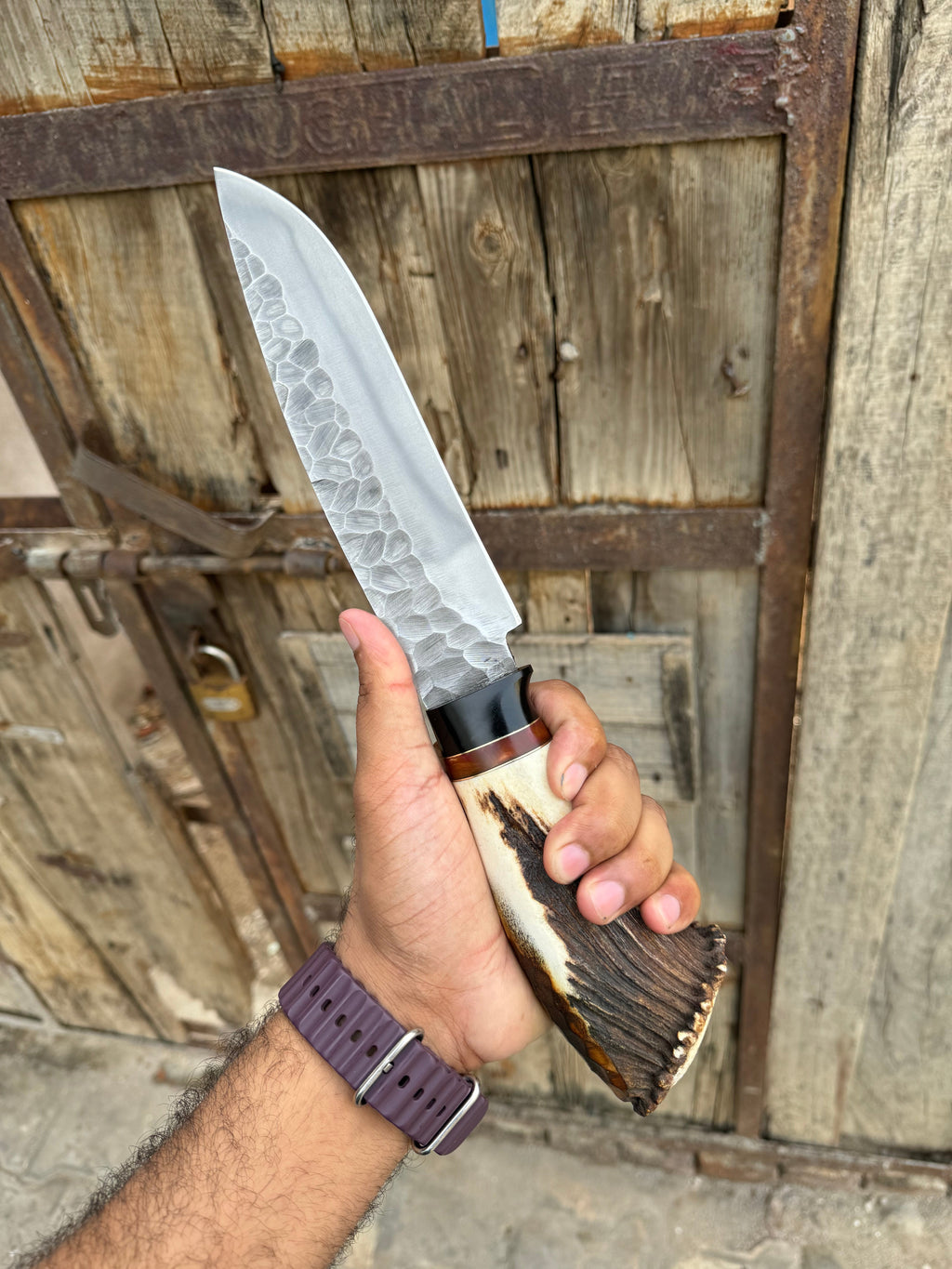 Custom Handmade 13" D2 Steel Bowie Knife with Stag Crown Handle and Leather Sheath