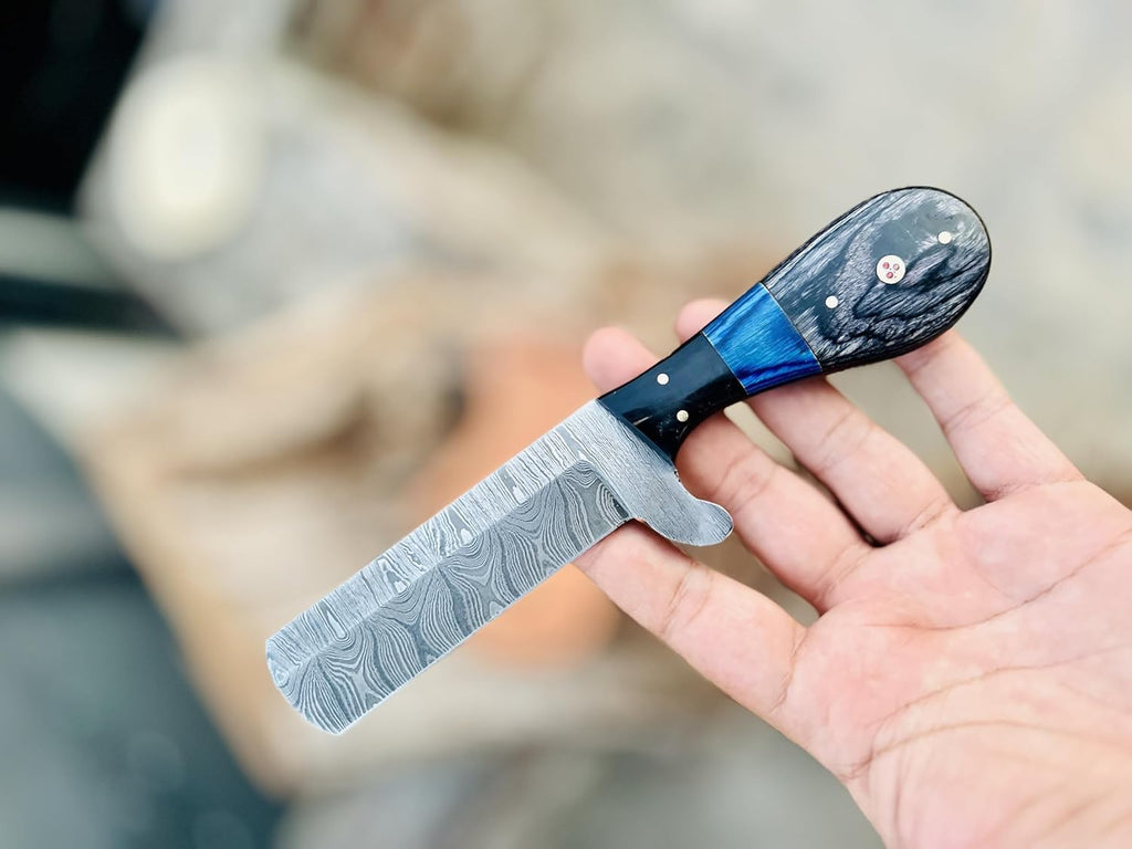 Custom Handmade Bull Cutter Knife – Damascus Steel 4" Blade | BBQ & Meat Knife