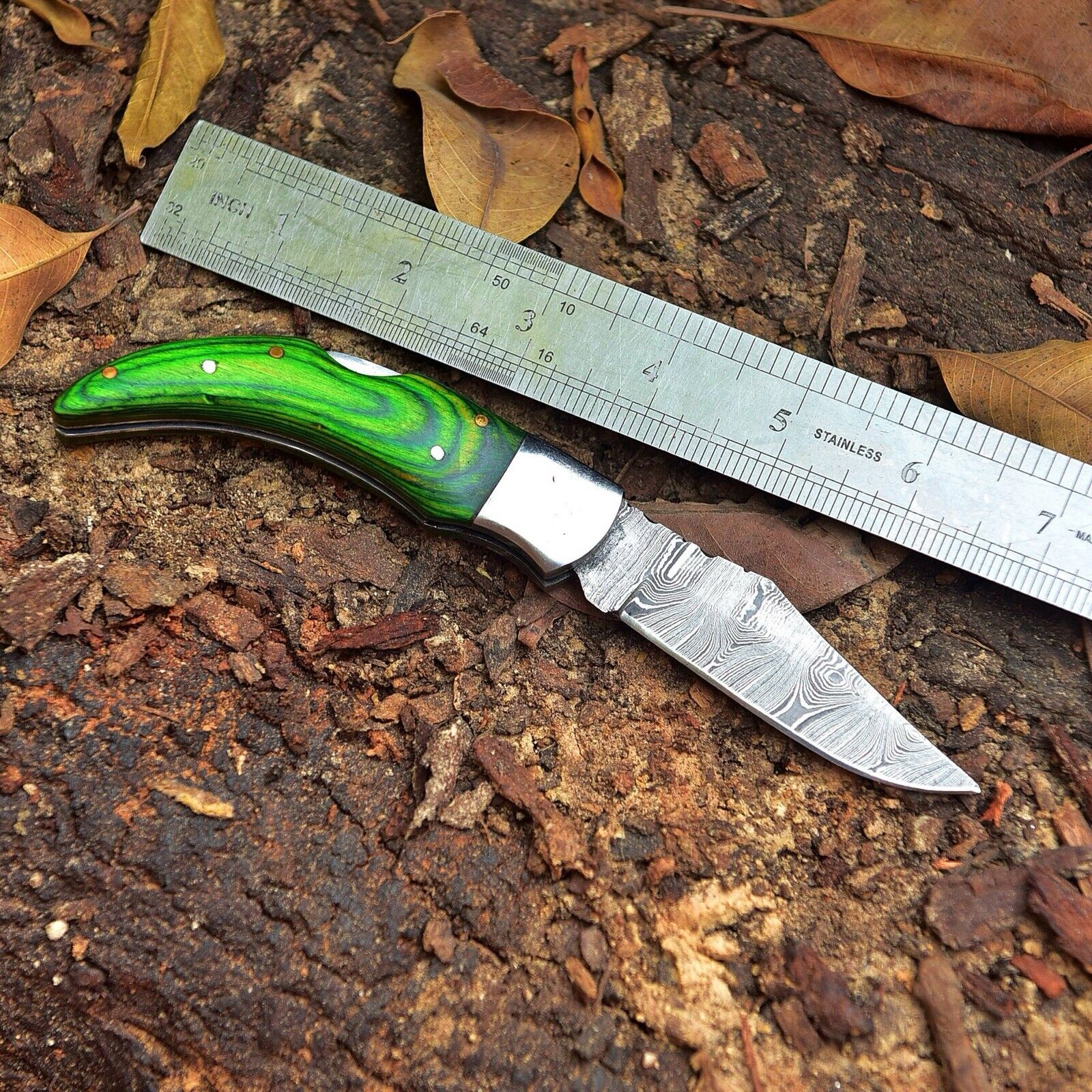 Best Handmade Damascus Pocket Knife – 4" Rosewood EDC with Belt Loop Leather Case