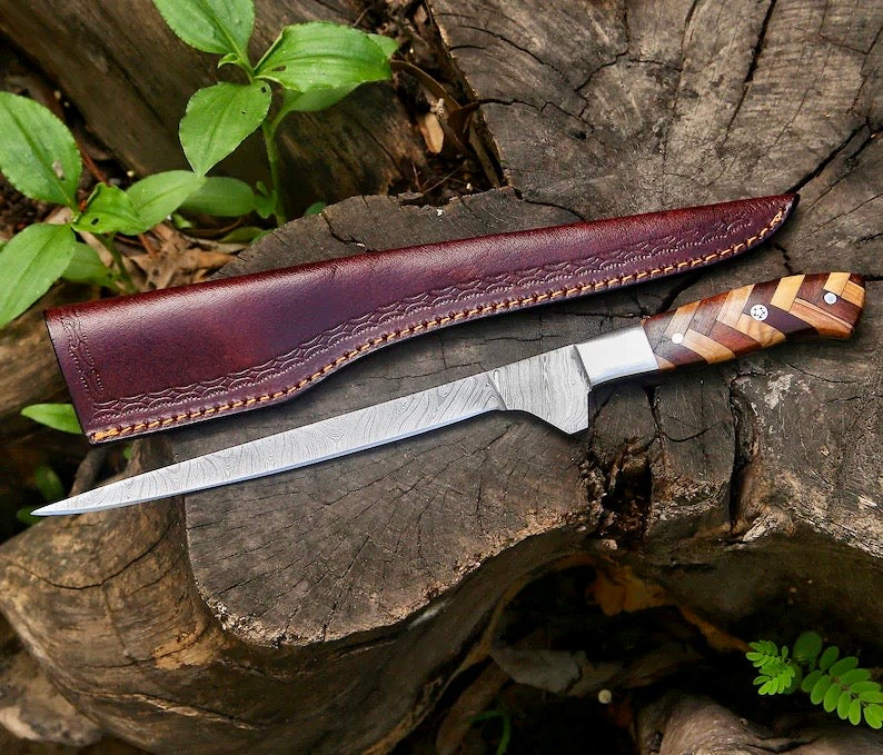 Handmade Damascus Fillet Knife 8” – Precision for Fishing & Kitchen Prep