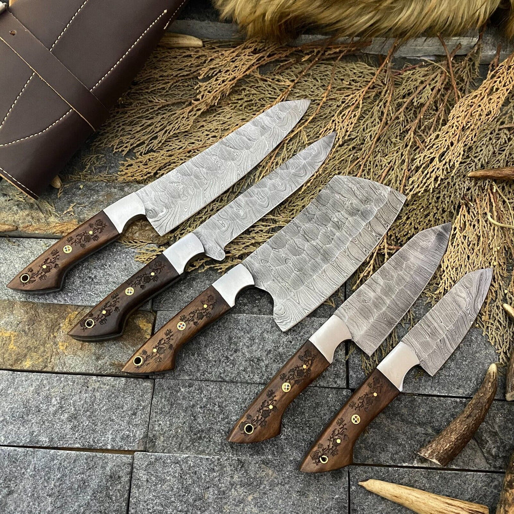 Custom Handmade Knife Set Damascus with Rosewood Handles