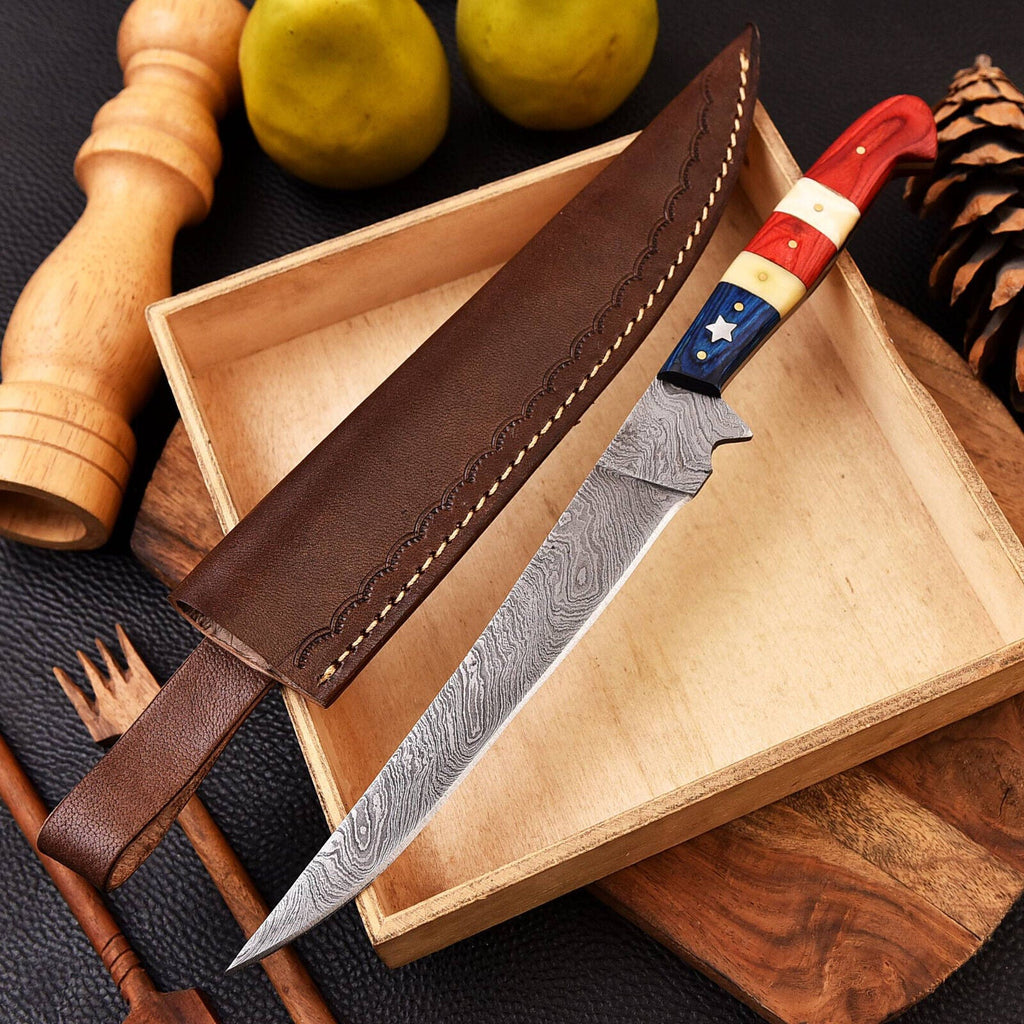 Best Handmade Damascus Steel Fillet Knife – Pakkawood Handle with Leather Sheath | Premium Fishing Fillet Knife