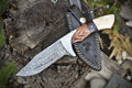 Custom Handmade Damascus Steel Hunting Knife with Pakkawood & Camel Bone Handle, Steel Bolster | Includes Leather Sheath