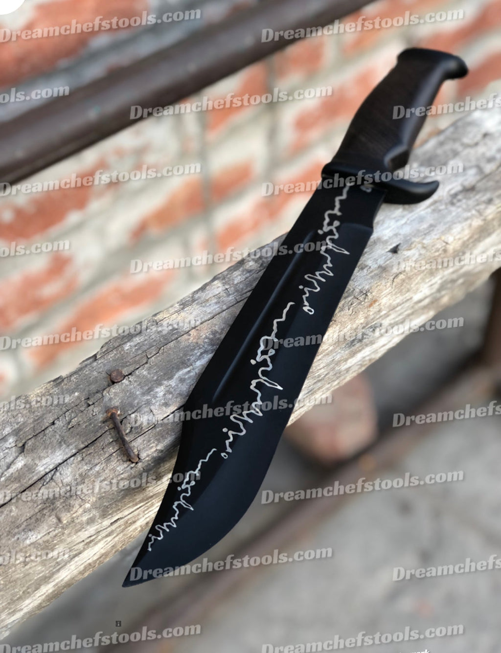 Custom Acid Etched D2 Steel Bowie Knife | Rosewood Handle with Steel Guard & Leather Sheath