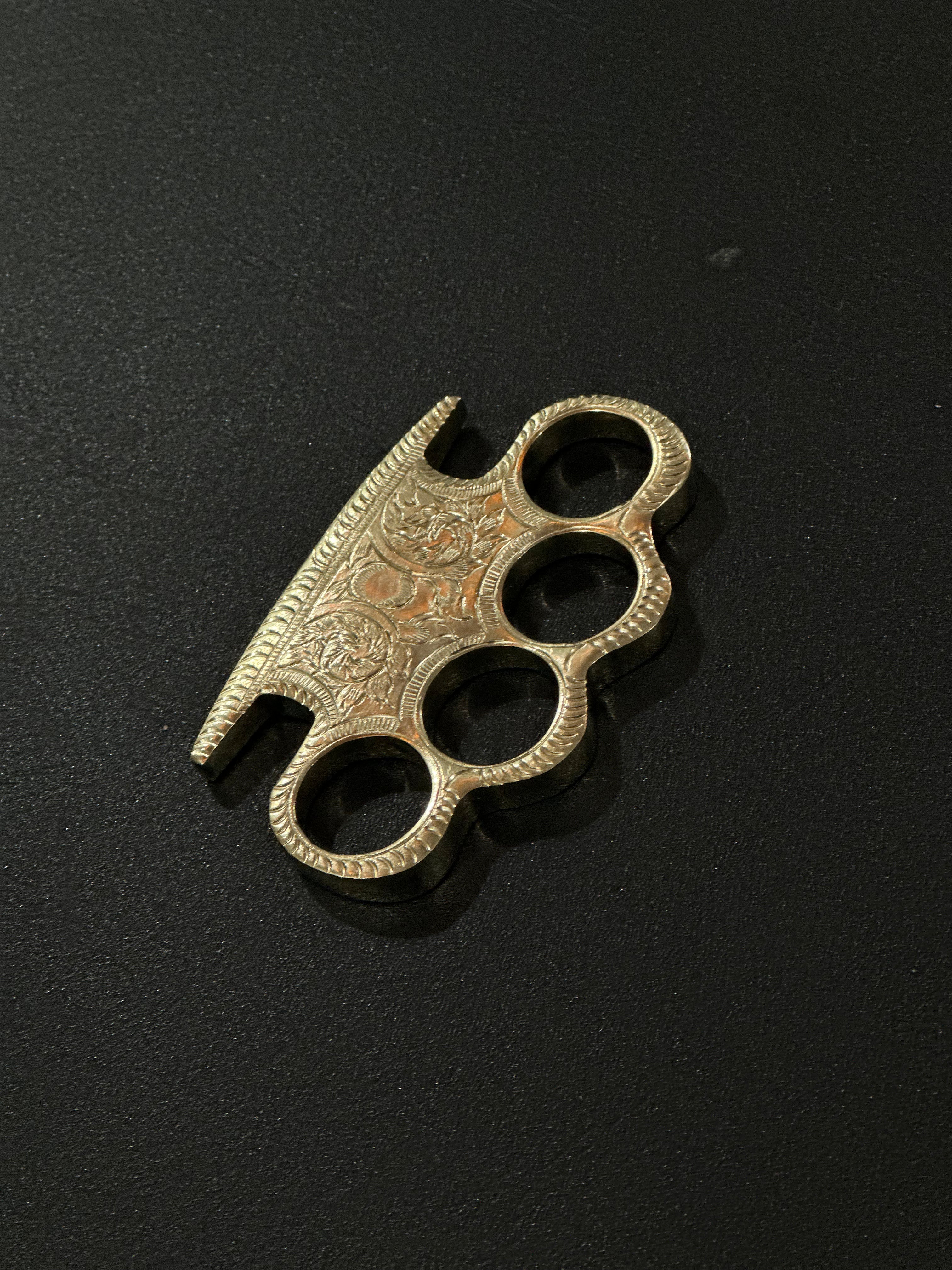 Luxury Custom Handmade Engraved Brass Knuckle with Deluxe Leather Sheath
