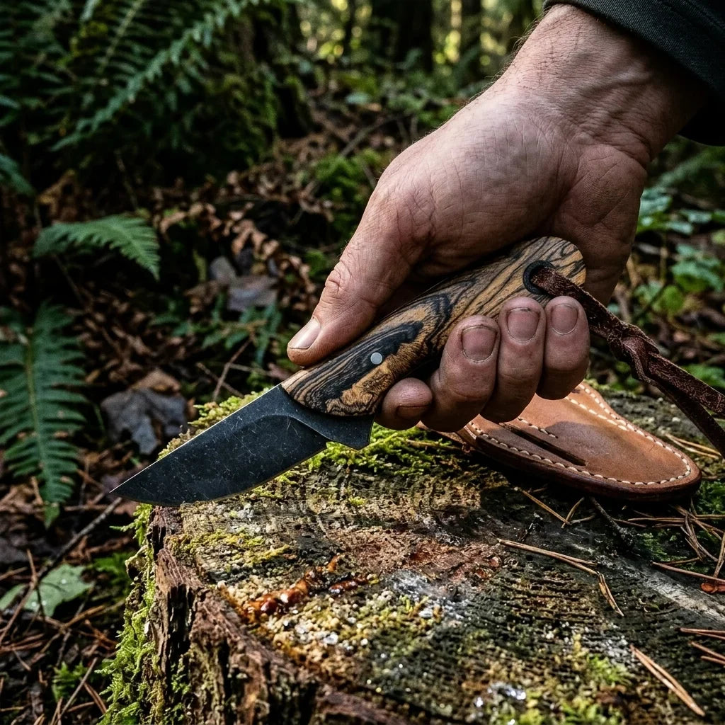 Custom Handmade Cerakote D2 Steel Ranch Knife with Leather Sheath