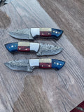 Hunting Skinning Knife 5.5” Handmade Damascus Steel Blade with Texas Handle & Leather Sheath