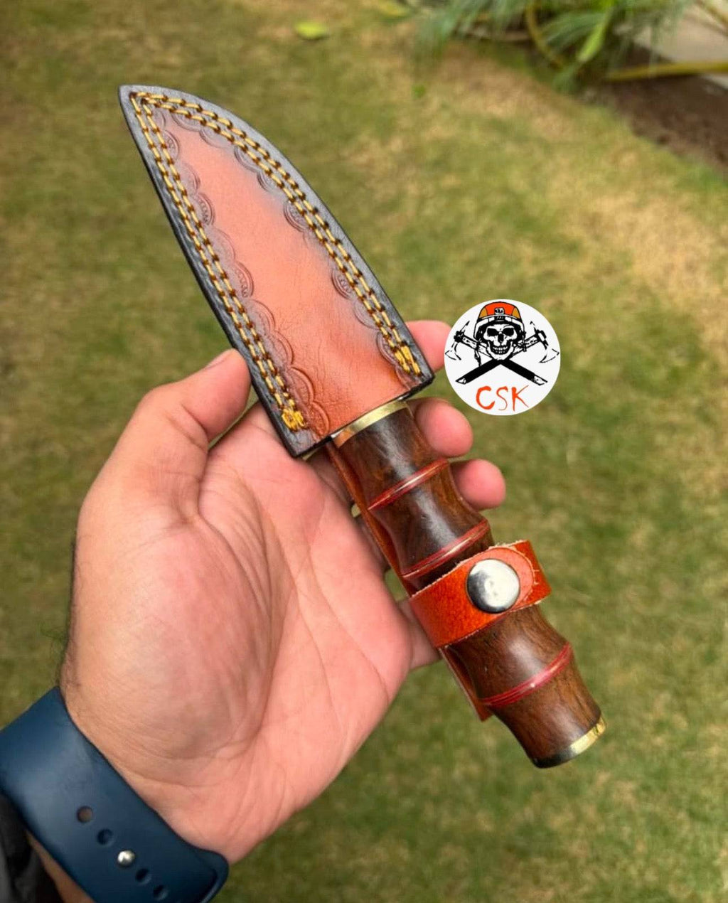 Handmade D2 tool steel meat cutting pukko knife by cskforged, featuring a sharp blade and traditional handle design.