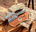 CSKforged Wyatt Earp Bull Cutter knives set with 3.25-inch Damascus blades and ram handle, ideal for everyday carry.