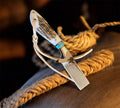 Desert Mirage Bull Cutter Knife by cskforged with turquoise epoxy antler handle and D2 steel blade, ideal for EDC use.