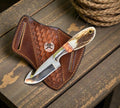 Handmade CSK Forged rasp steel cowboy gut hook knife with stag horn and turquoise handle, leather belt sheath included.