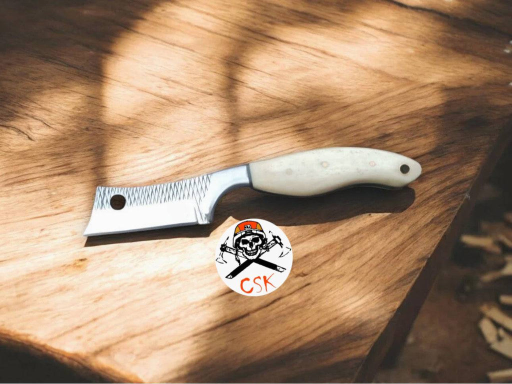 Handmade cskforged 8-inch bull cutter knife with bone handle, ideal for everyday carry and outdoor use.
