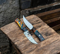 Hand-forged Damascus hunting knife set with 8-inch full tang blades and exotic resin handle by cskforged.