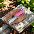 Handmade cskforged bull cutter knife with an 8-inch rasp tool steel blade, showcasing a sturdy, handcrafted cutting tool.