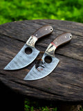 Hand-forged Damascus steel cleaver knife with finger hole from cskforged, designed for hunting and heavy-duty kitchen tasks.