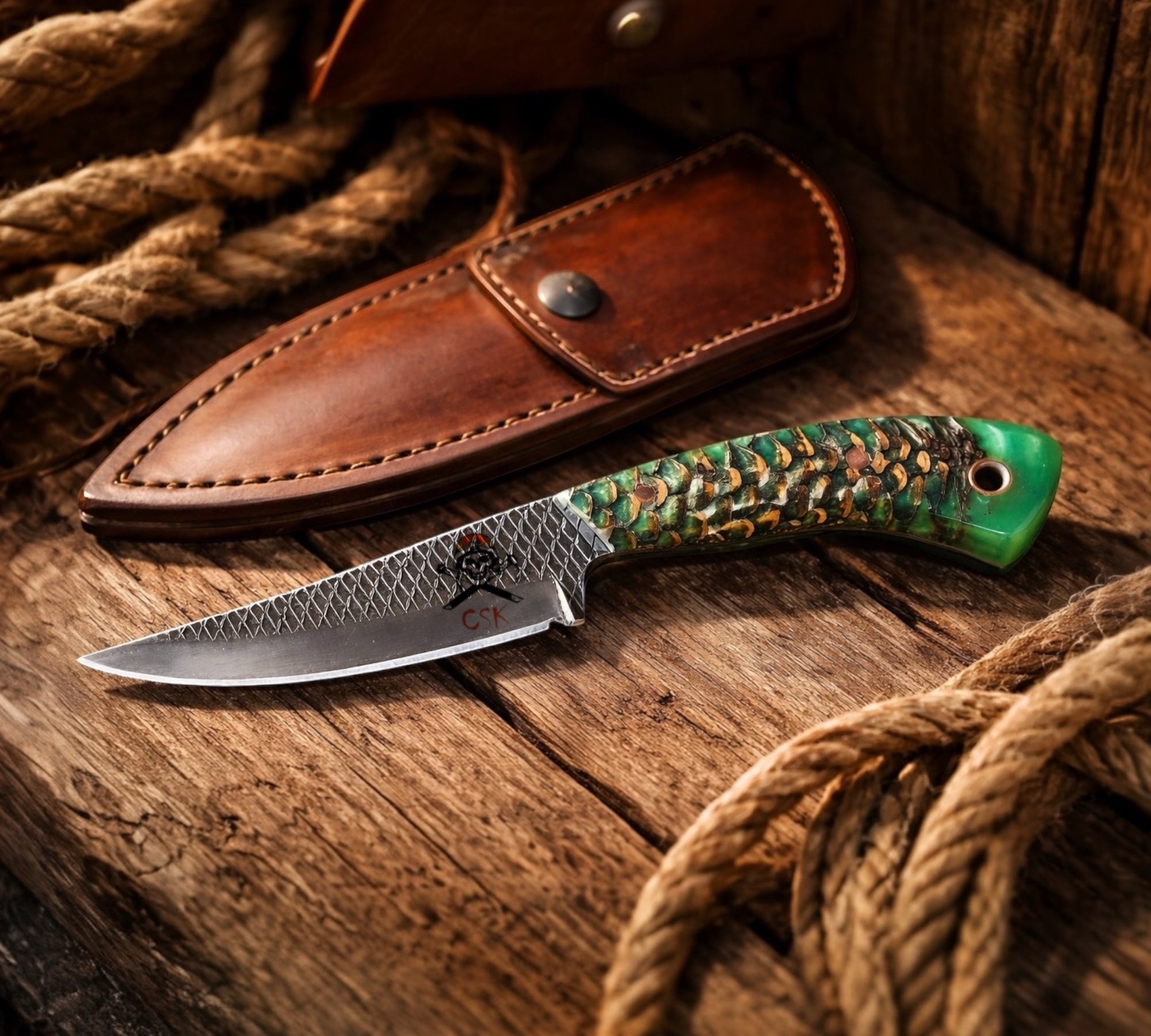 Rasp Forged Knife – D2 Steel Frontier Belt Knife with Pine Cone Handle