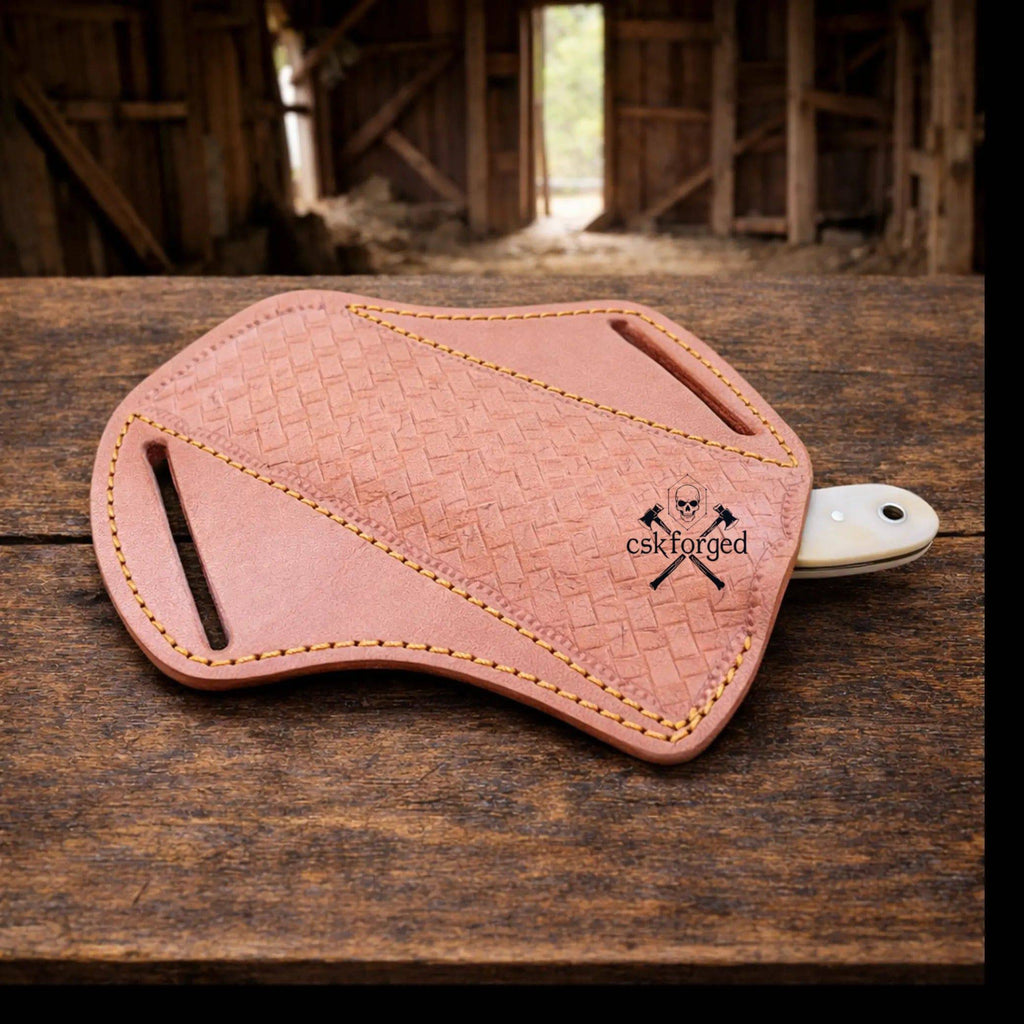 Cowboy knife with rasp steel blade, bone handle, and pancake sheath, made by cskforged.