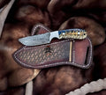 Handmade Damascus steel cross draw EDC knife with sheath, 7.25-inch blade, crafted by cskforged.