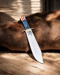 Western knife with stainless steel blade, Texas flag handle, and brass guard, designed by cskforged.