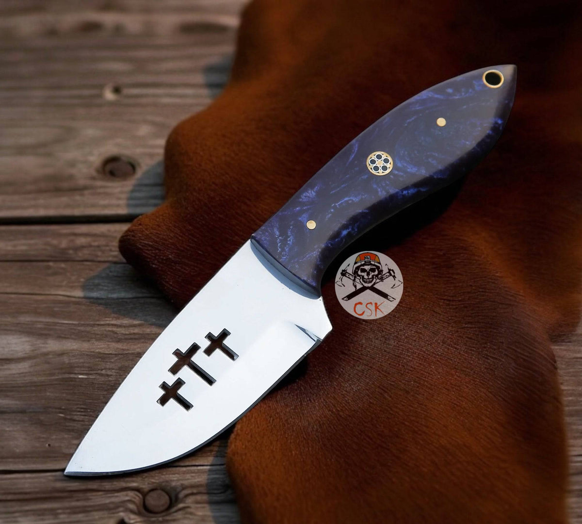 Limited release cskforged Cross Wirecut Blade with polished steel blade and midnight resin handle, showcasing craftsmanship and sleek design.