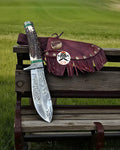 Damascus Steel Hunting Knife – Antler Handle with Custom Western Leather Sheath