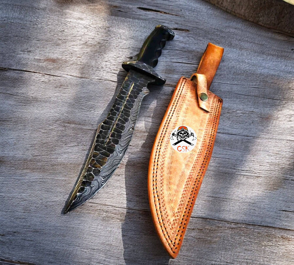 Handforged tactical knife with Micarta handle by cskforged, showing the blade and textured handle for durable outdoor use.