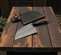 Serbian styled Marine Master cleaver knife by cskforged with handmade Damascus steel blade and wooden handle.