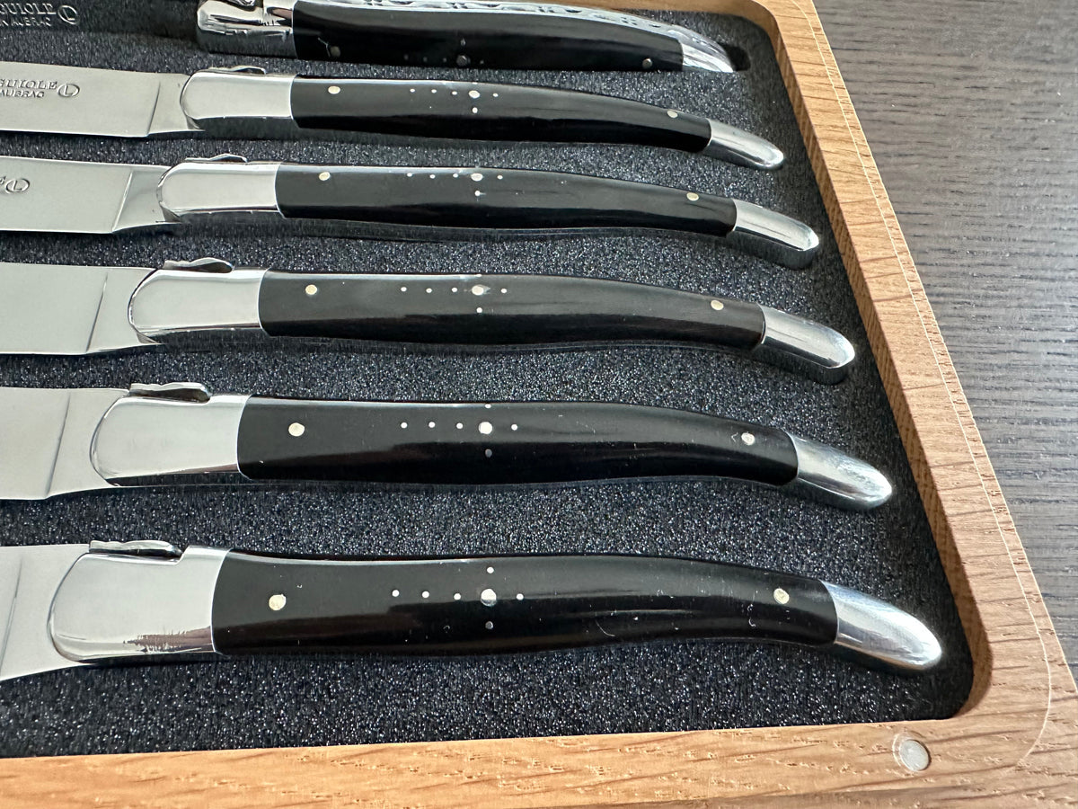 Laguiole en Aubrac Handcrafted 6-Piece Steak Knife Set with Buffalo Horn Handles