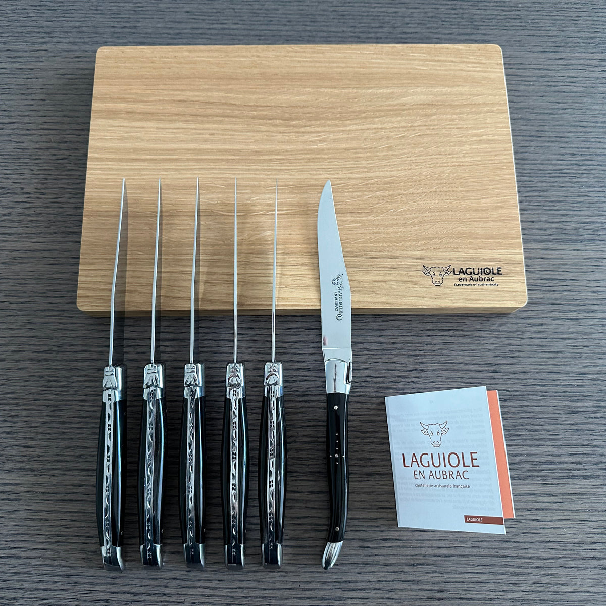 Laguiole en Aubrac Handcrafted 6-Piece Steak Knife Set with Buffalo Horn Handles