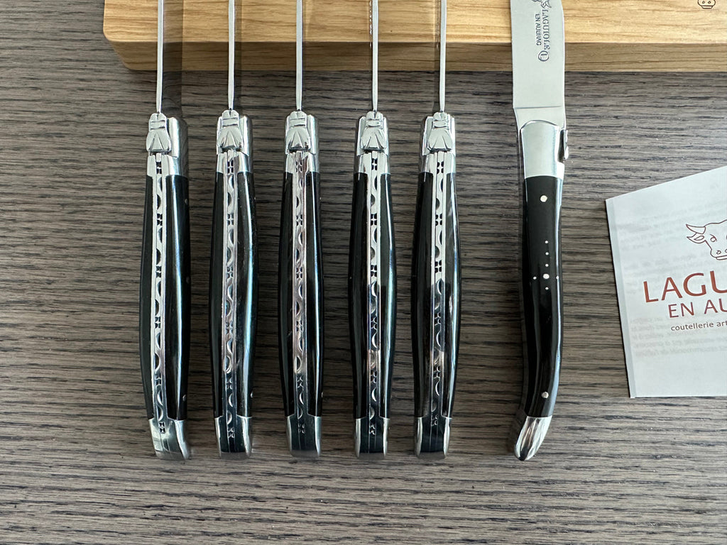 Laguiole en Aubrac Handcrafted 6-Piece Steak Knife Set with Buffalo Horn Handles