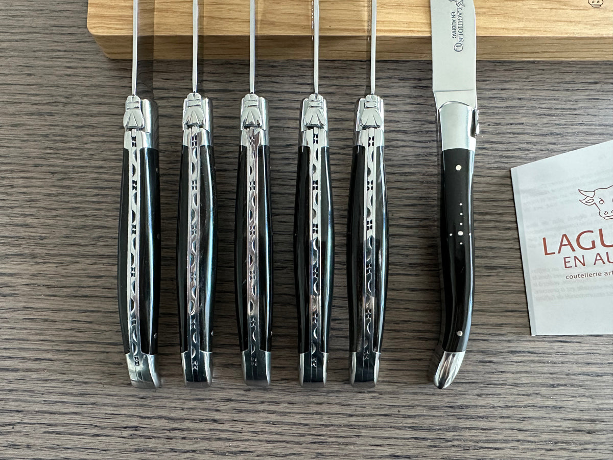 Laguiole en Aubrac Handcrafted 6-Piece Steak Knife Set with Buffalo Horn Handles