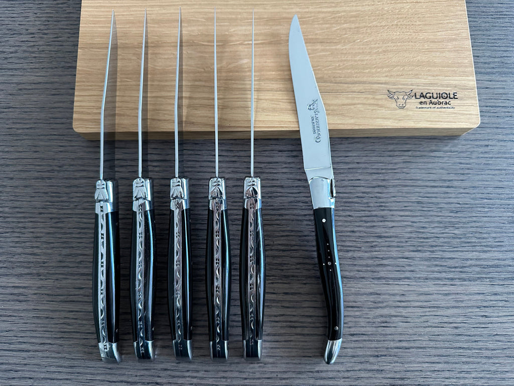 Laguiole en Aubrac Handcrafted 6-Piece Steak Knife Set with Buffalo Horn Handles