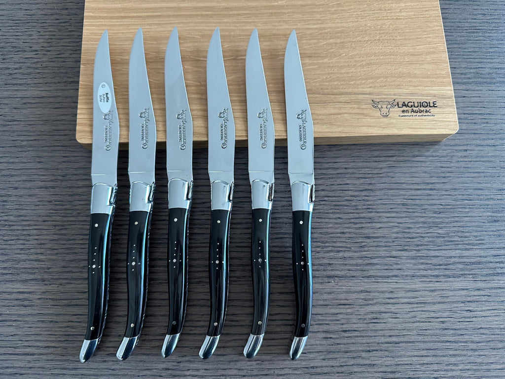 Laguiole en Aubrac Handcrafted 6-Piece Steak Knife Set with Buffalo Horn Handles