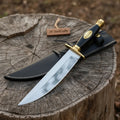 JW SteelCrafts Classic American Clip Point Bowie Knife with 9-inch fixed blade, hunting knife featuring guard and sturdy design.