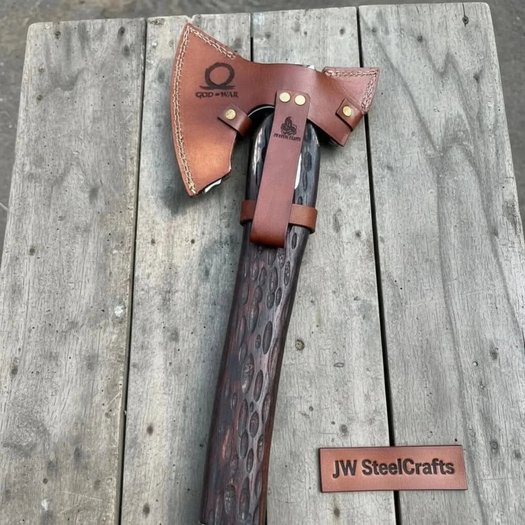 Engraved Leviathan Axe Replica with Carved Wood Handle