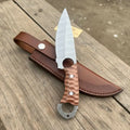 Handmade Damascus Karambit Hunting Knife with Brown Micarta Handle