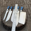 4-Piece High Carbon Steel Kitchen Knife Set Chef, Butcher, Santoku & Cleaver with Blue Pakka Wood Handles