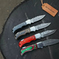 Handmade Damascus Steel Folding Knife 4 Premium Handle Variations