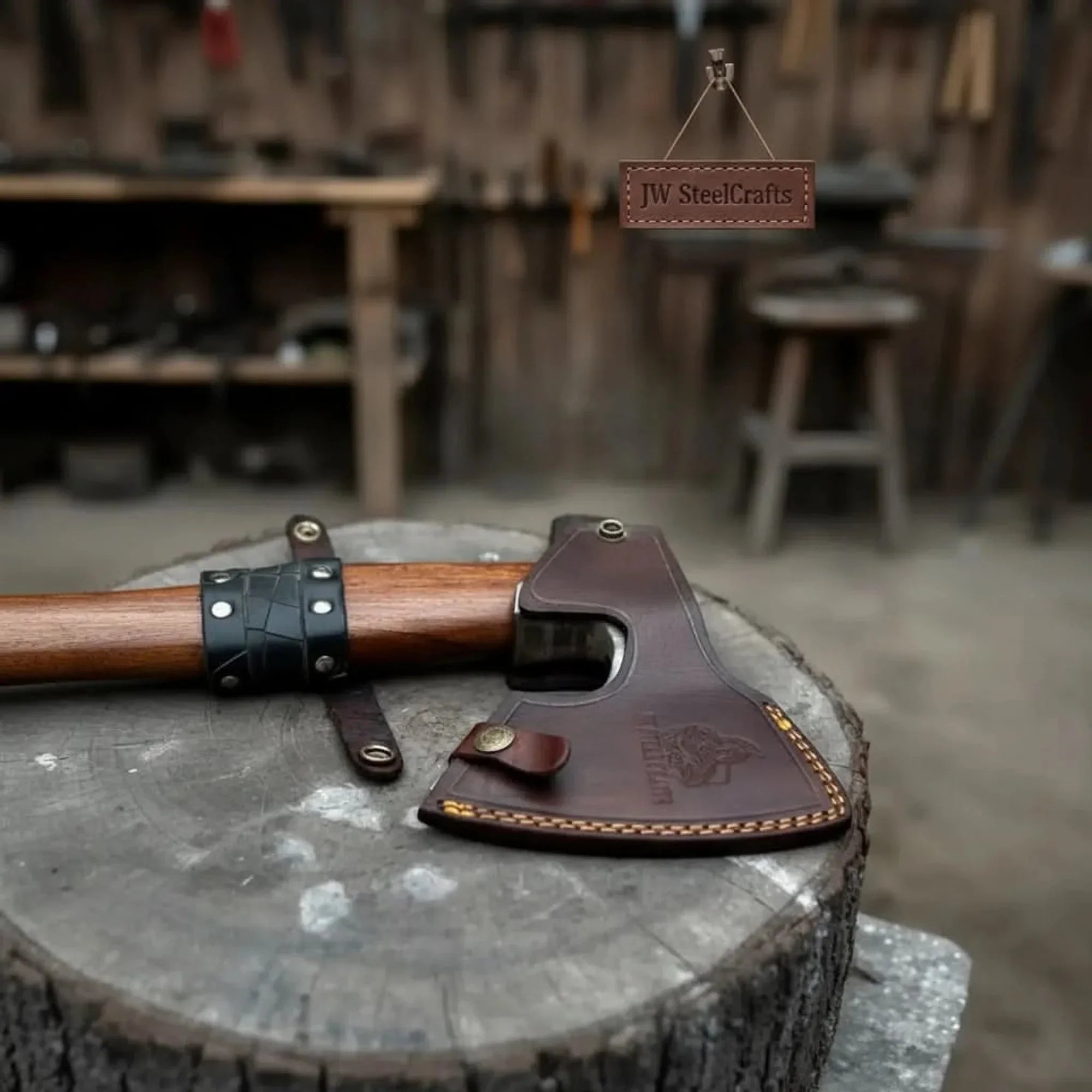 Viking Axe with Leather Wrapped Handle & Engraved Head – JW SteelCrafts