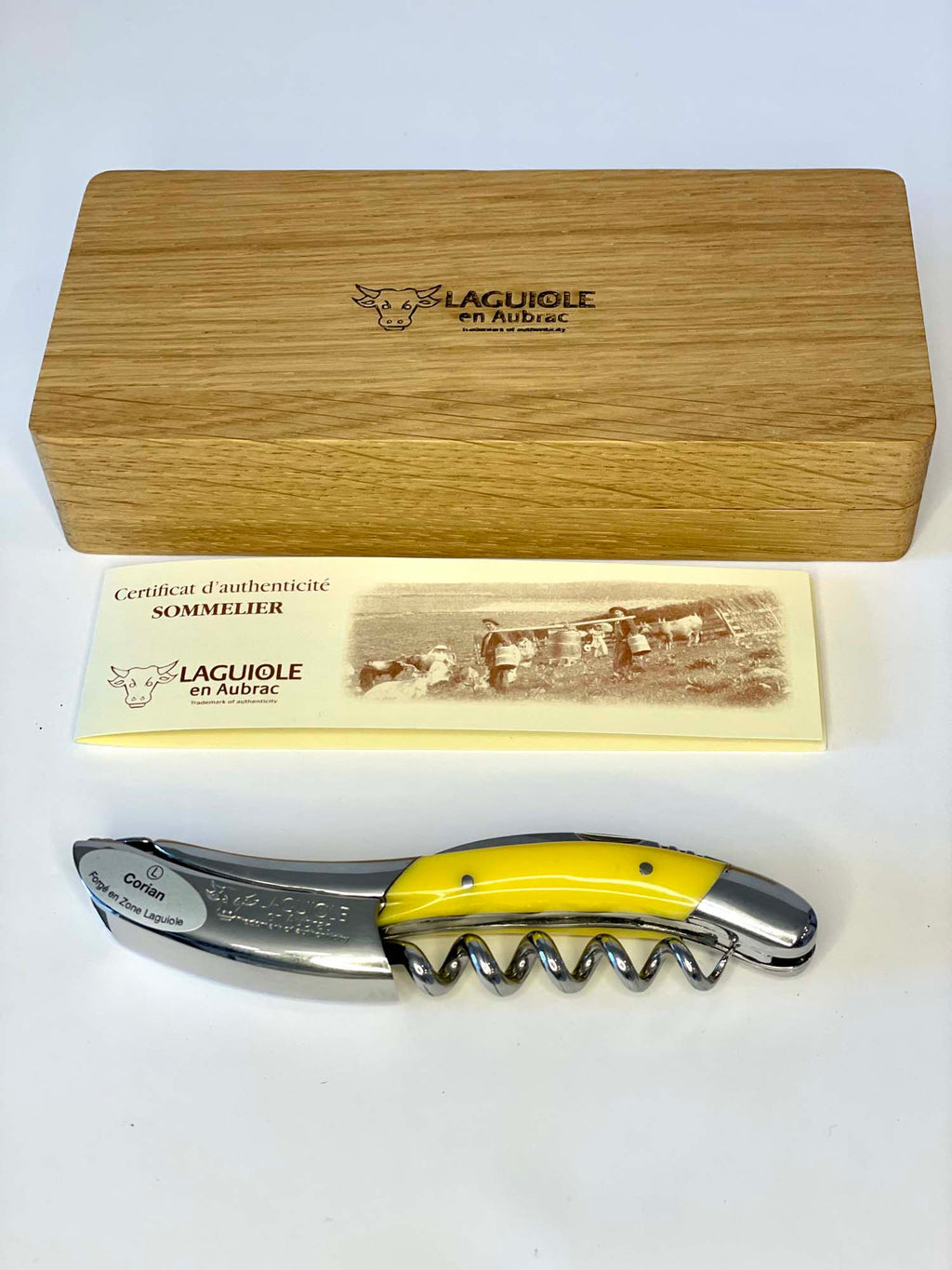 Handcrafted Sommelier Waiter's Corkscrew with Sunshine Yellow Corian Handle by Laguiole en Aubrac