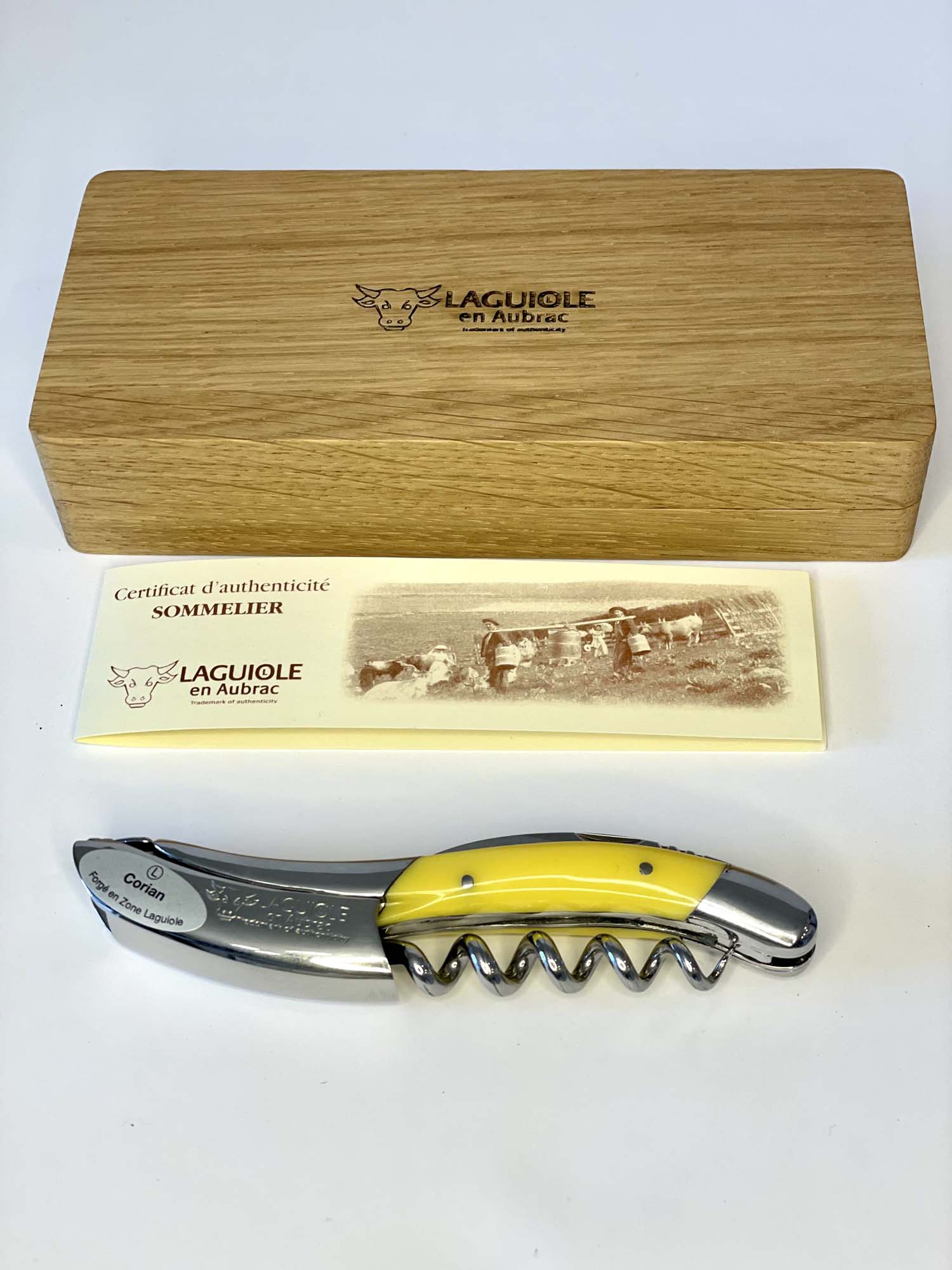 Handcrafted Sommelier Waiter's Corkscrew with Sunshine Yellow Corian Handle by Laguiole en Aubrac