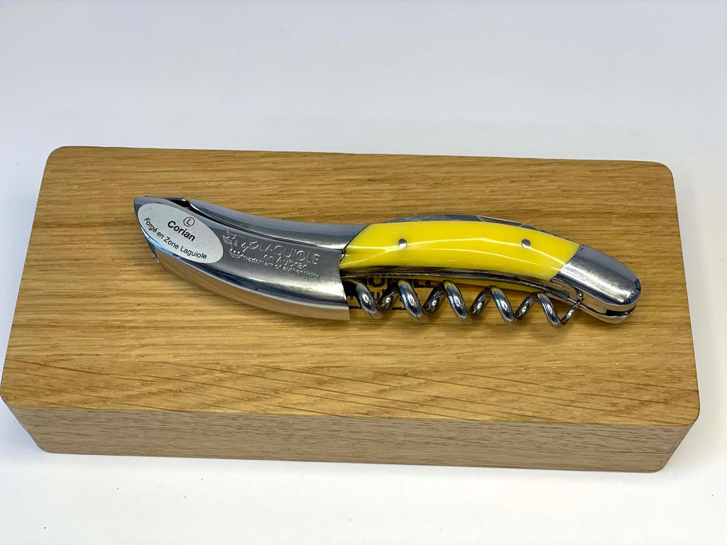 Handcrafted Sommelier Waiter's Corkscrew with Sunshine Yellow Corian Handle by Laguiole en Aubrac
