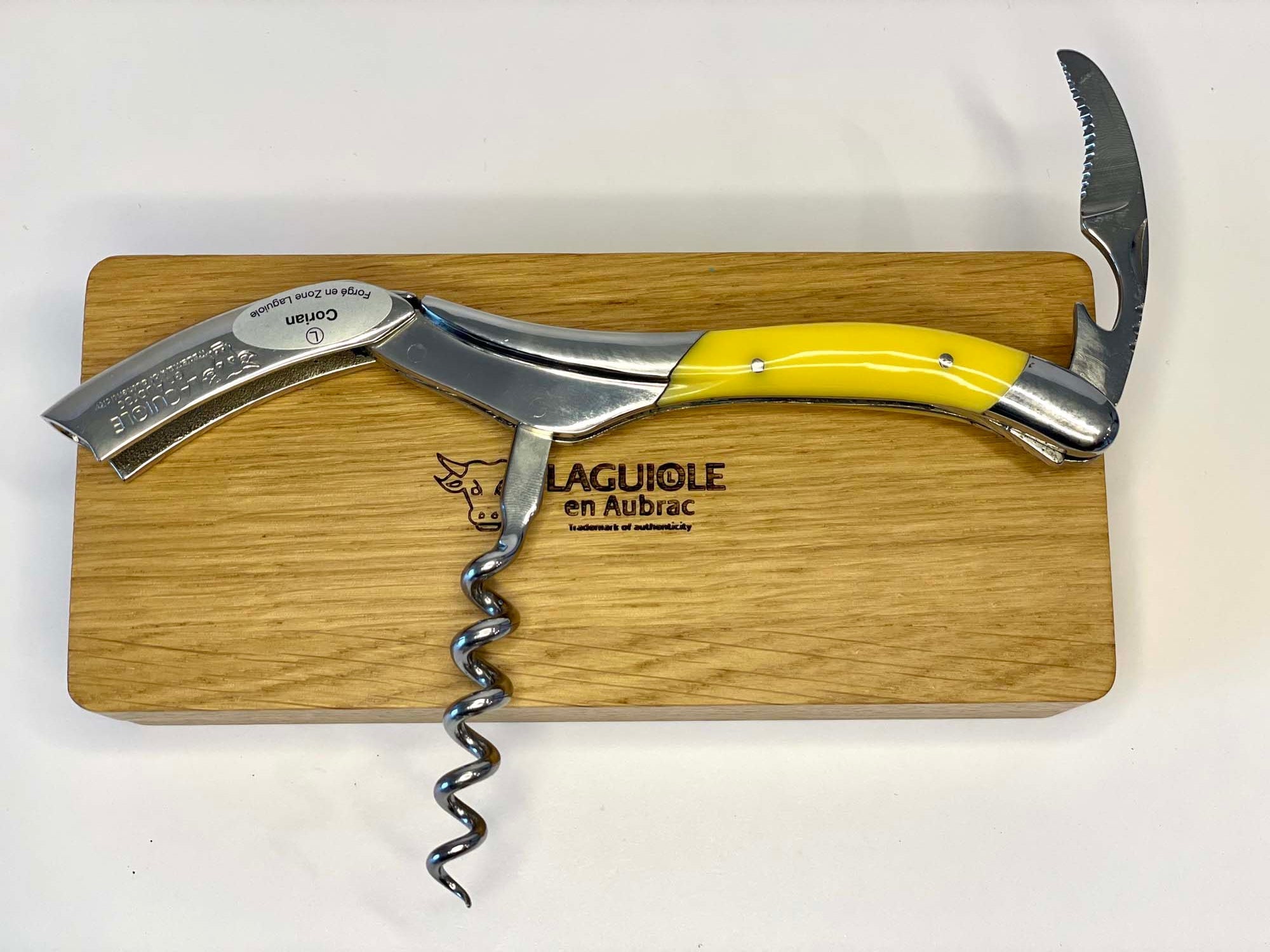 Handcrafted Sommelier Waiter's Corkscrew with Sunshine Yellow Corian Handle by Laguiole en Aubrac